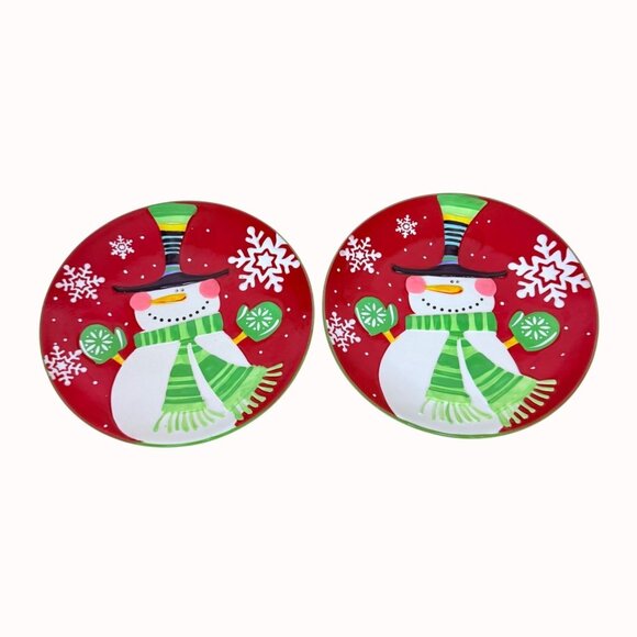 Pier 1 Imports Jolly Holiday Snowman Collection Dessert Plate Set of 2 Christmas - Picture 16 of 16